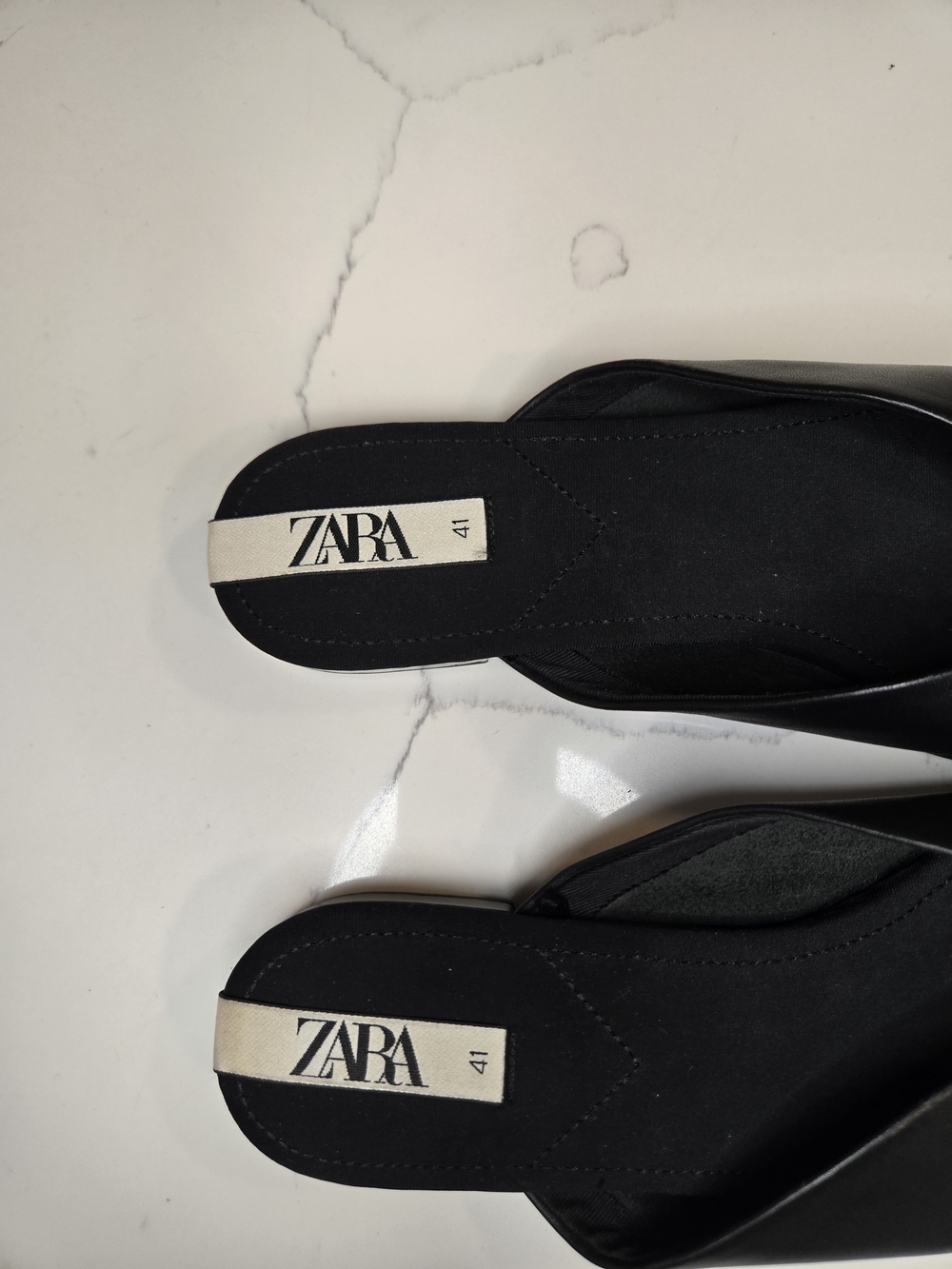 Zara Black Leather Slip-On Mules Size US10-EU41 - Picture 9 of 10